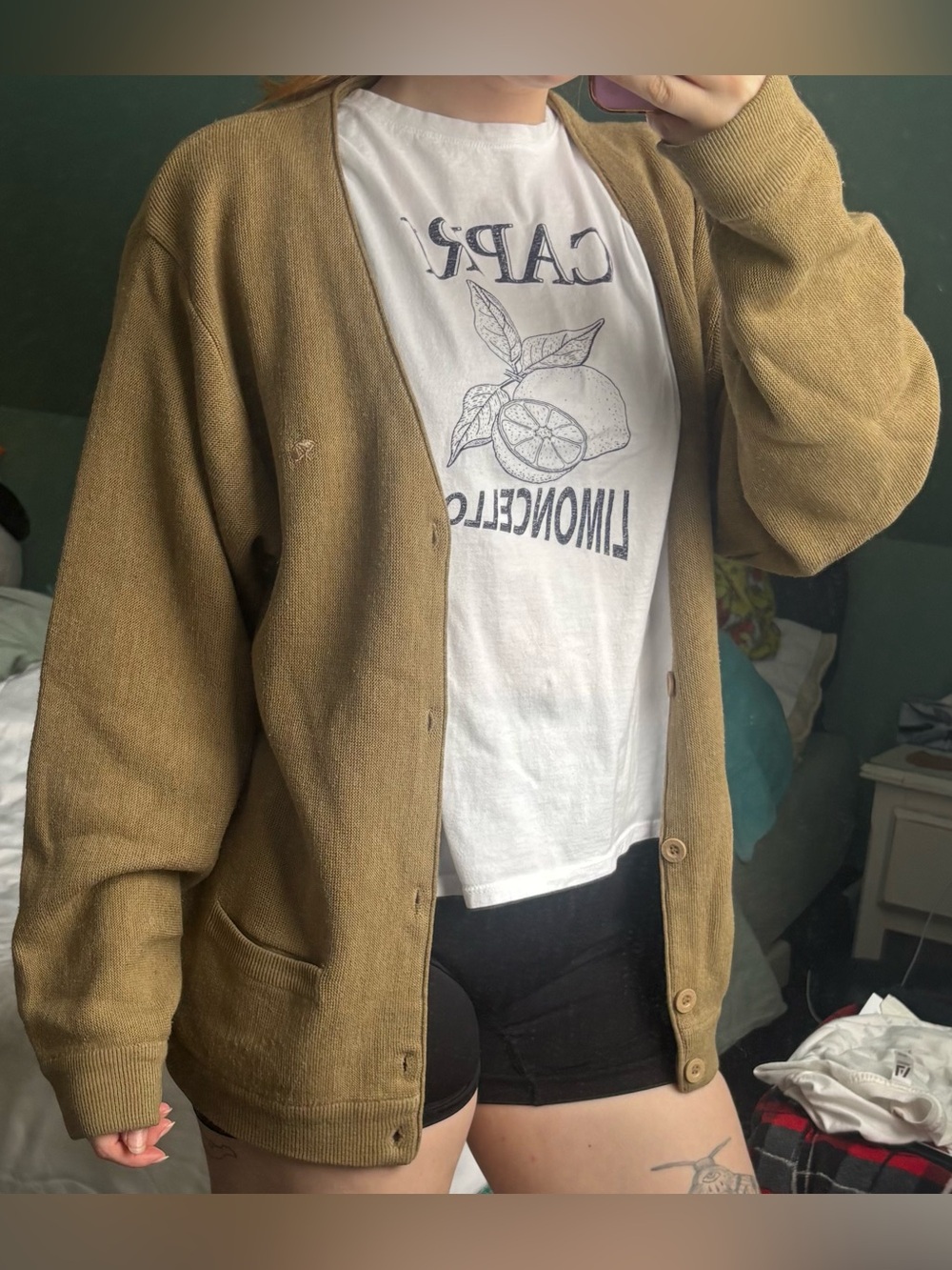 Women's Lightweight Tan Button-Front Cardigan